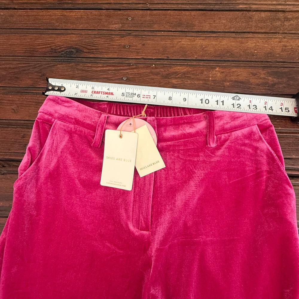 Skies Are Blue Hot Pink Velvet Wide Leg Pants High Rise NWT Womens Small - Picture 6 of 11